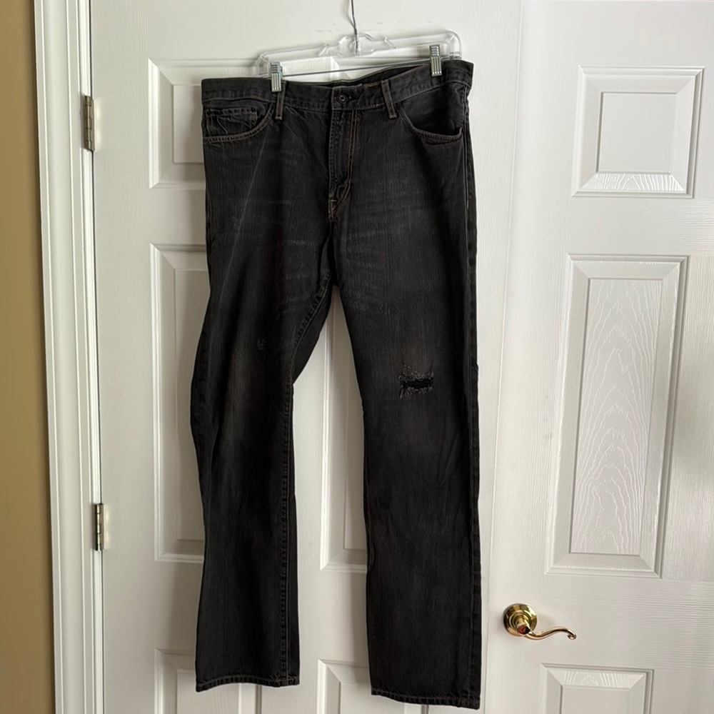 Express Black Kingston Straight Leg Jeans with Modern Distressing 36X34